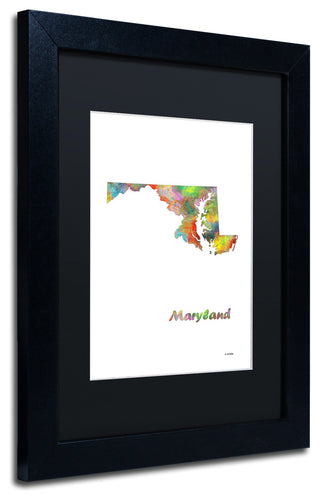 Marlene Watson 'Maryland State Map-1' Art, Black Frame, 11"x14", White Matte