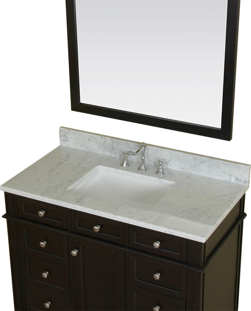 Samantha 42" Bathroom Vanity With Carrera Marble Top and Mirror