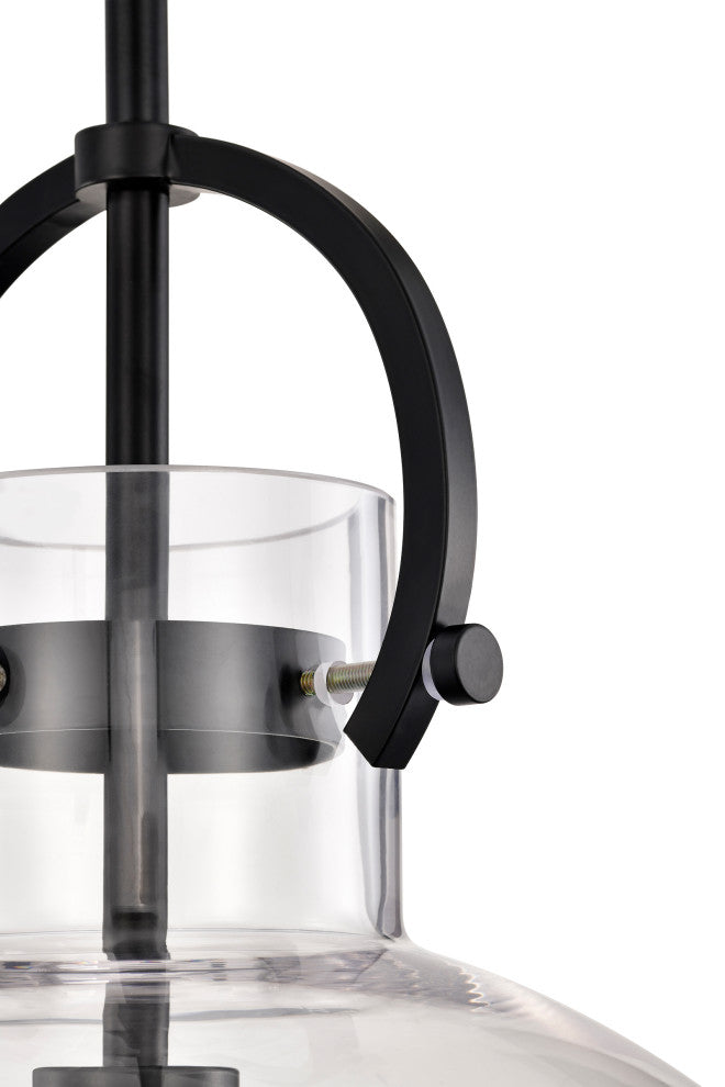1-Light 14 in. Matte Black Pendant Light With Globe-shaped Clear Glass Shade