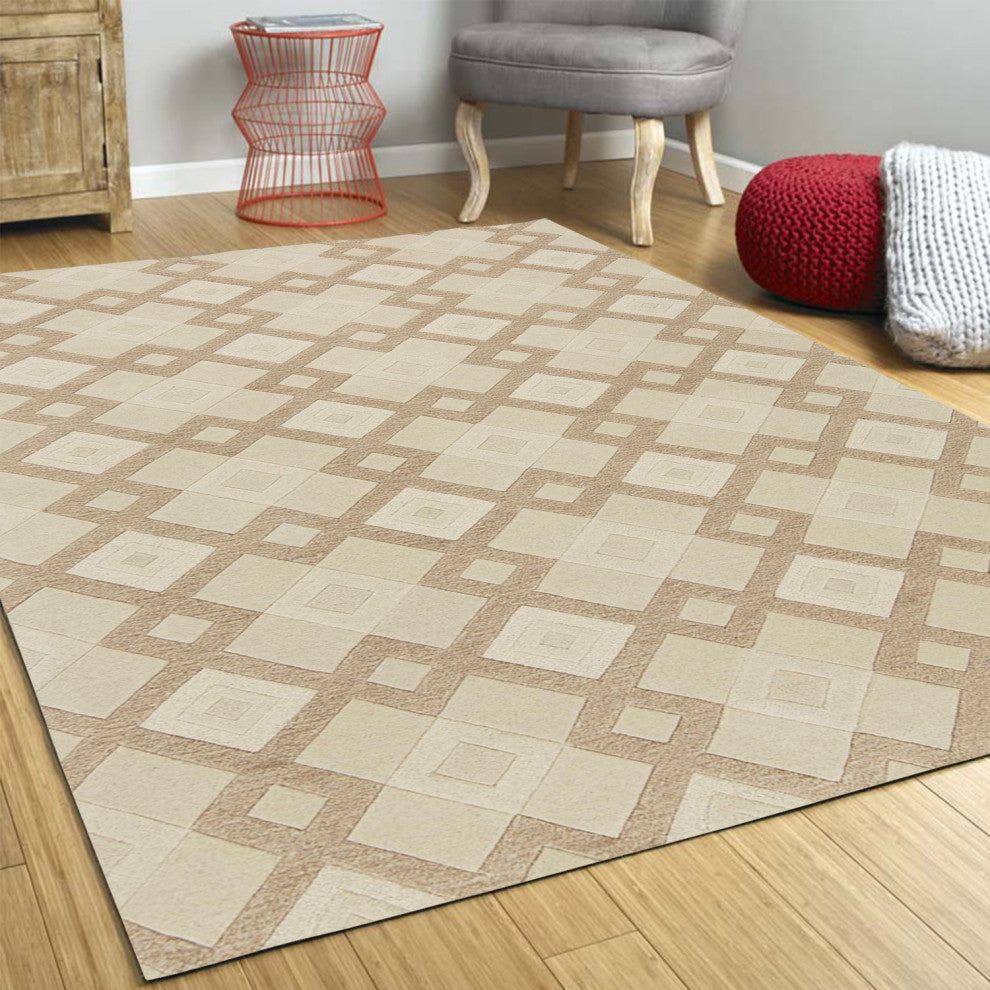 HomeRoots 8'x11' Ivory Hand Tufted Geometric Diamond Pattern Indoor Area Rug