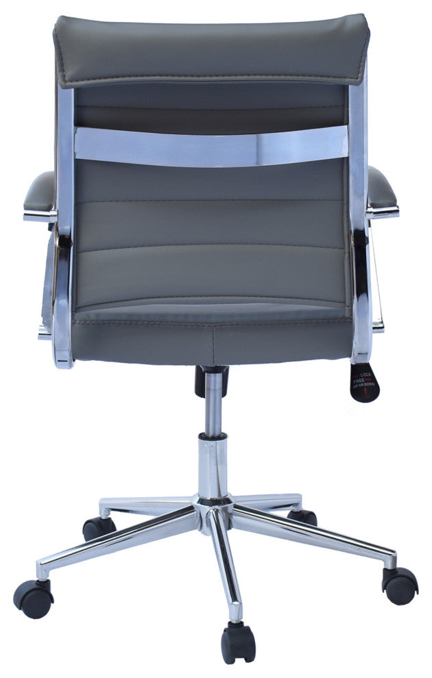 Mid Back Swivel Boss Ribbed PU Leather Office Arm Chair Modern Ergonomic, Gray