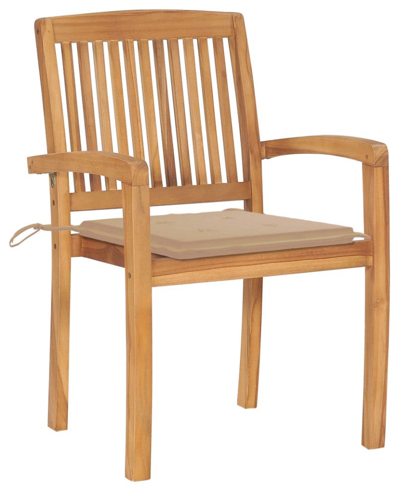 vidaXL 2x Solid Teak Wood Patio Chairs with Beige Cushions Garden Seating