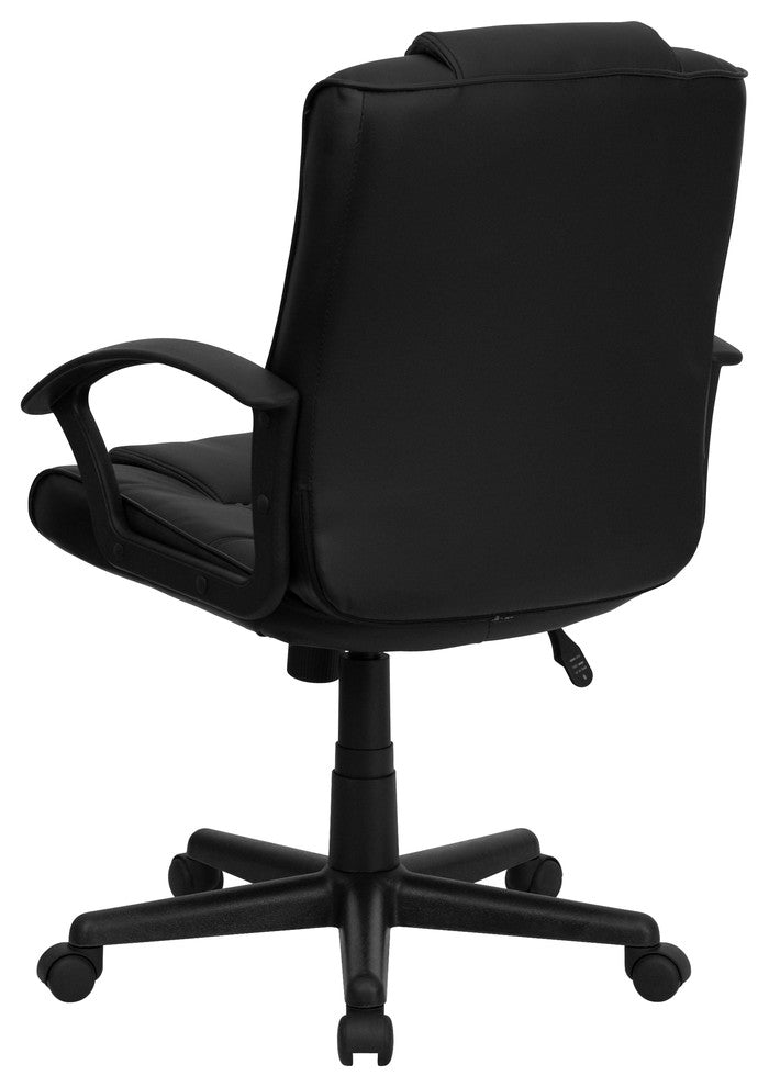 Mid-Back Black Leather Swivel Task Chair