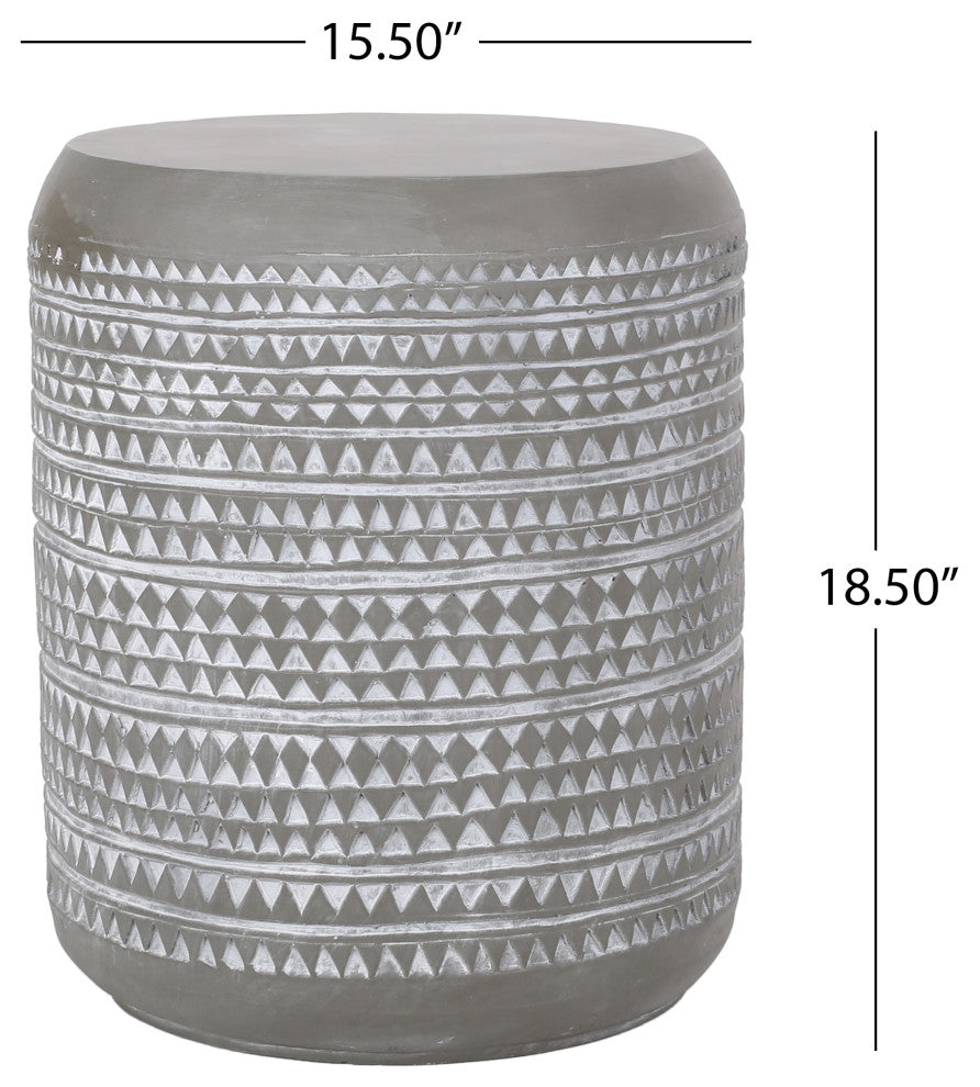 Aquilla Outdoor Lightweight Concrete Side Table, Concrete Finish and White