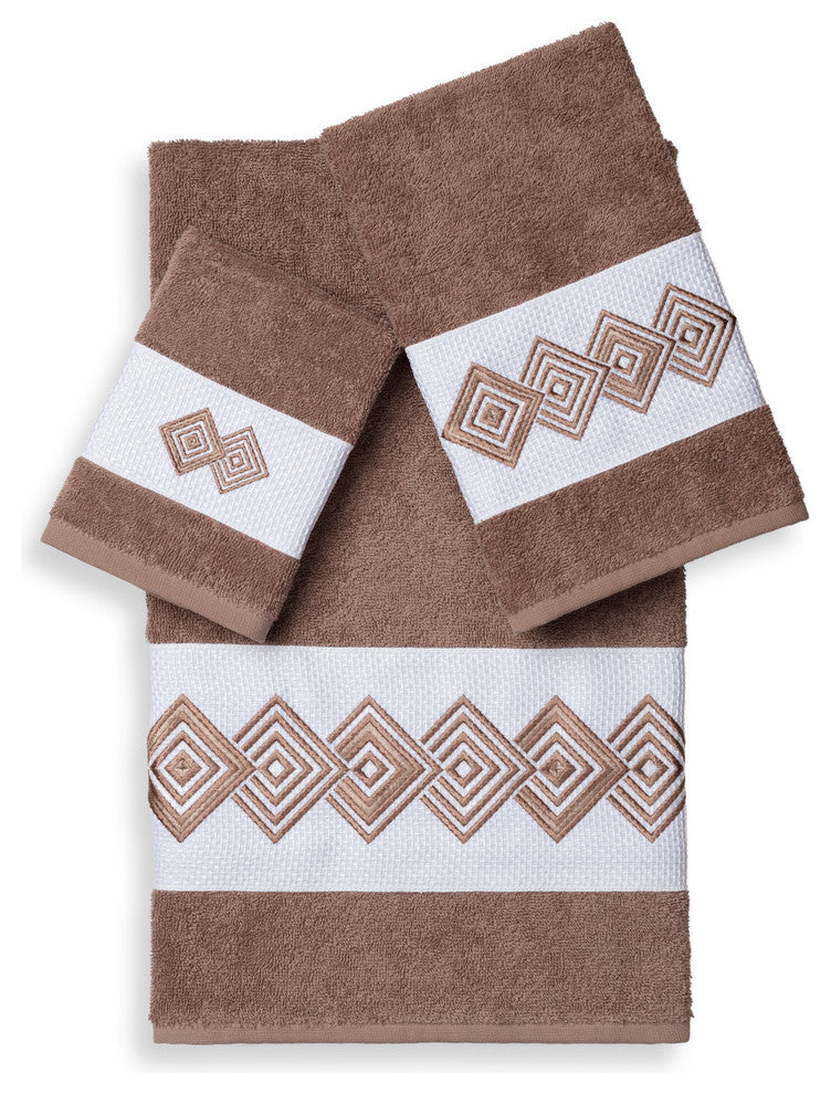 Linum Home Textiles Noah 3-Piece Embellished Towel Set, Latte