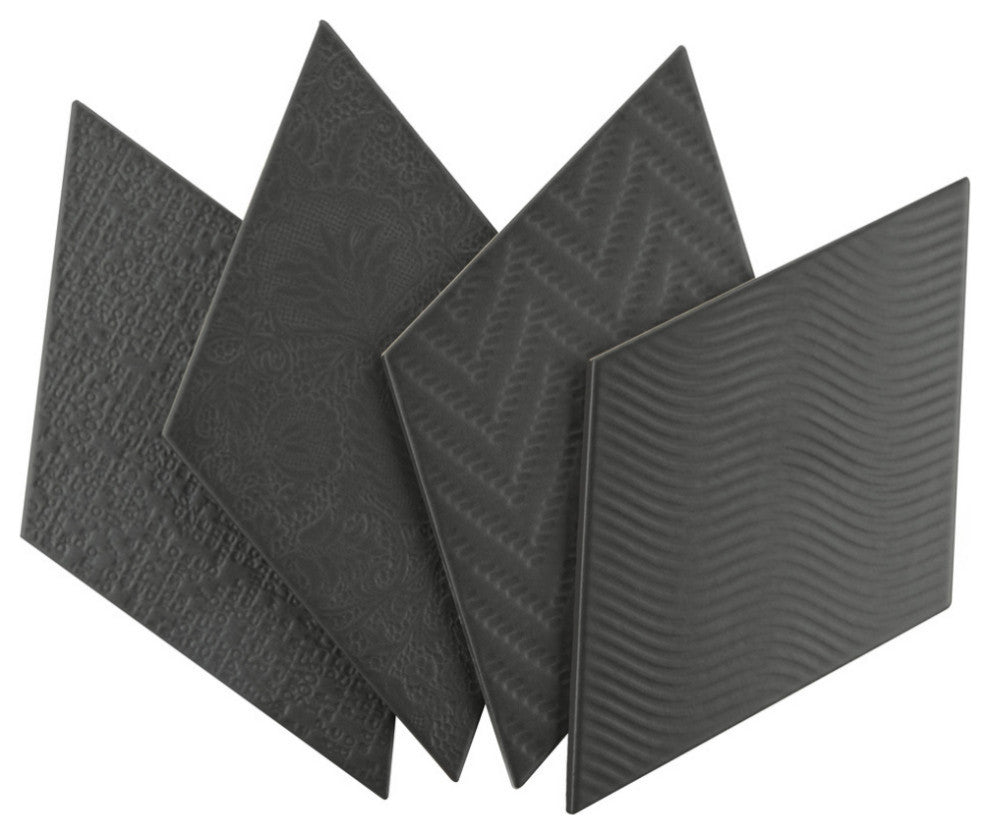 Rhombus Porcelain Floor and Wall Tile, Black, Sample
