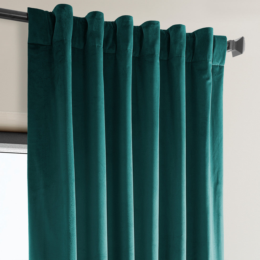 Heritage Plush Velvet Curtain Single Panel, Deep Sea Teal, 50"x108"