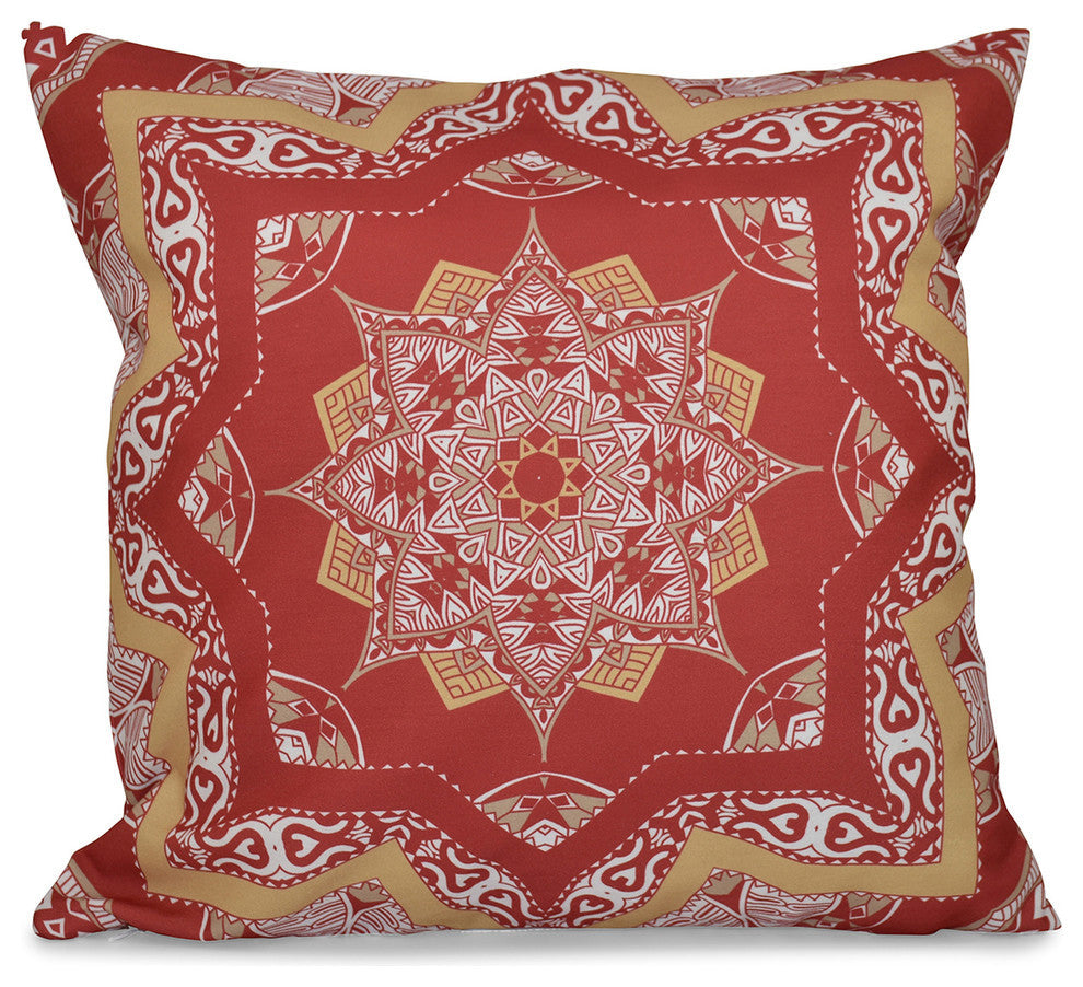 Shawl, Geometric Print Pillow, Coral, 18"x18"