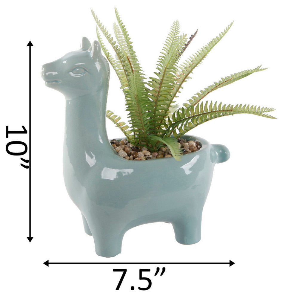 10"H Md Fern Ceramic Teal Llama,Teal