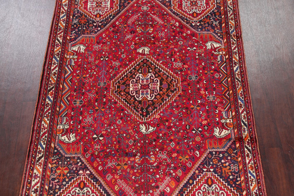 Consigned, Oriental Traditional Hand-Knotted Vintage Persian Area Rug, Red, 5x8