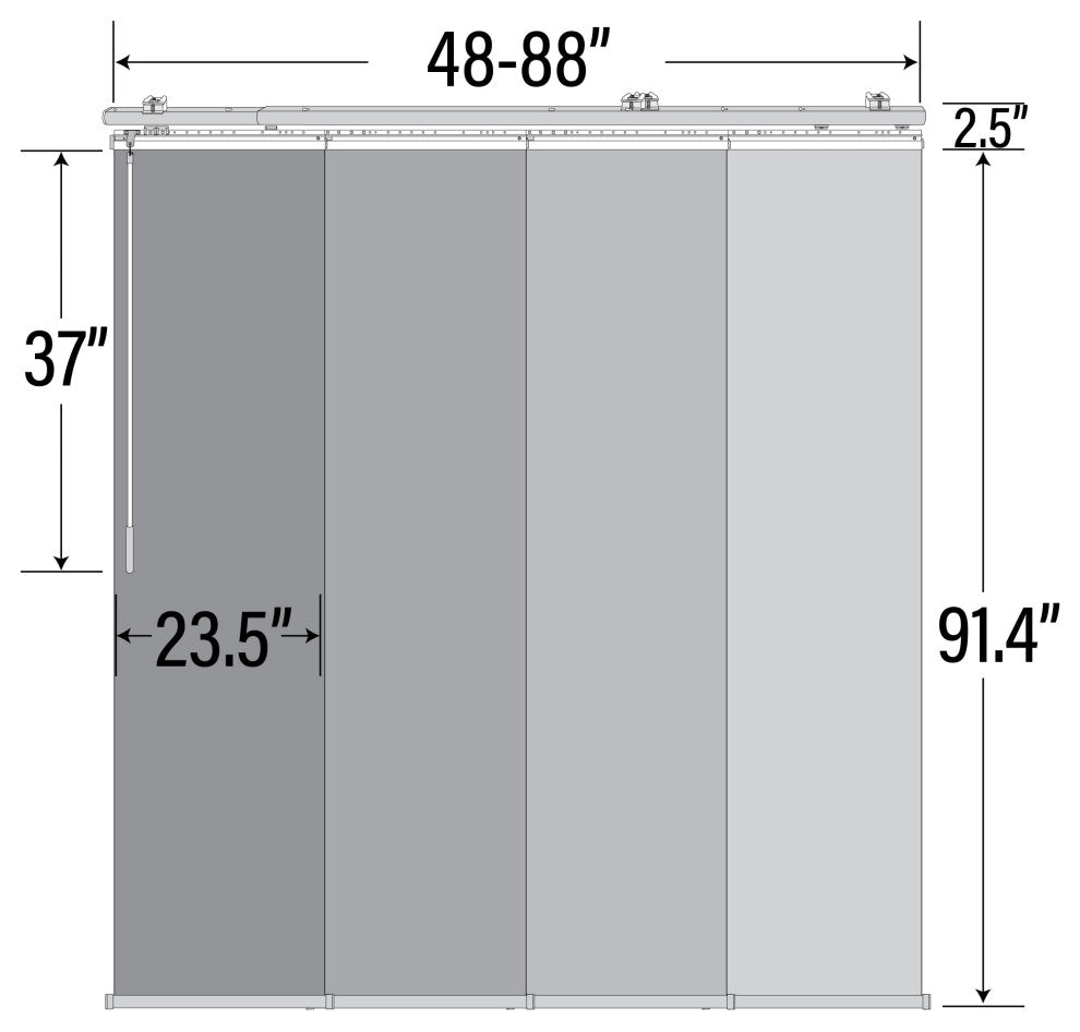 Flourishing White-Stormy 4-Panel Track Extendable Vertical Blinds 48-88"x94"