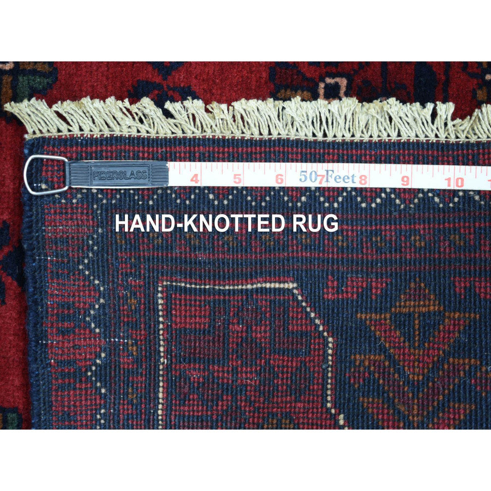 Red Afghan Khamyab Wool Tribal Design Hand Knotted Runner Rug, 2'9"x9'7"