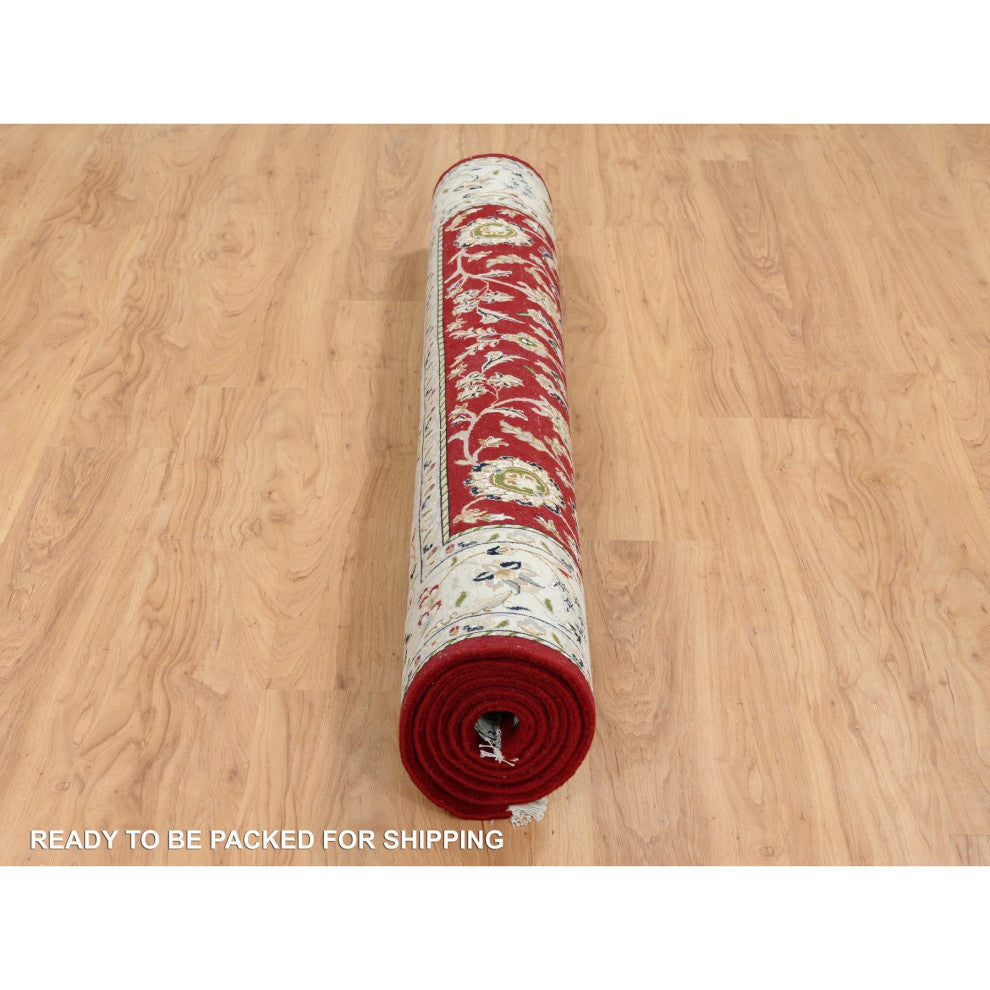 Cherry Red, Nain 250 KPSI, Wool and Silk Hand Knotted Oriental Rug, 6'0"x8'10"