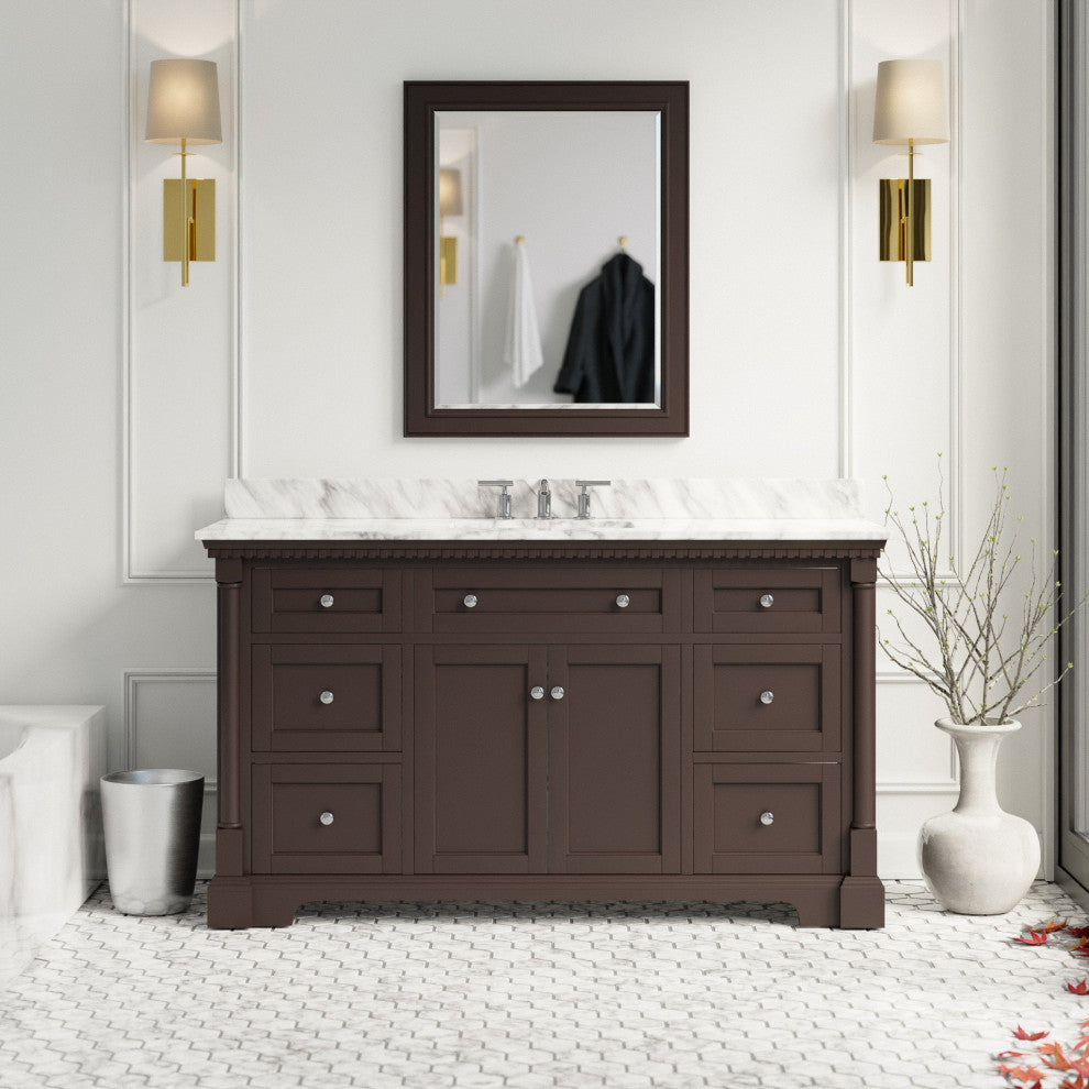 Sydney 60" Bathroom Vanity, Chocolate, Carrara Marble, Single Sink