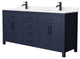 72"DBL Vanity Dark Blue, Carrara Cult. Marble Countertop, Sinks, Black Trim