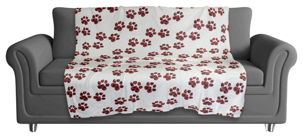 Plaid Paw Print Pattern 50x60 Sherpa Fleece Blanket