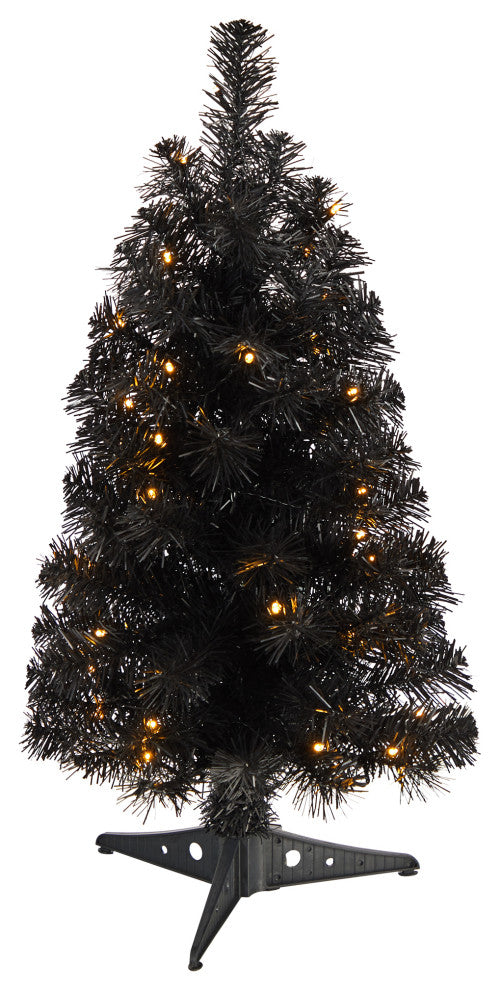 2'' Black Artificial Christmas Tree With 35 LED Lights and 72 Bendable Branches