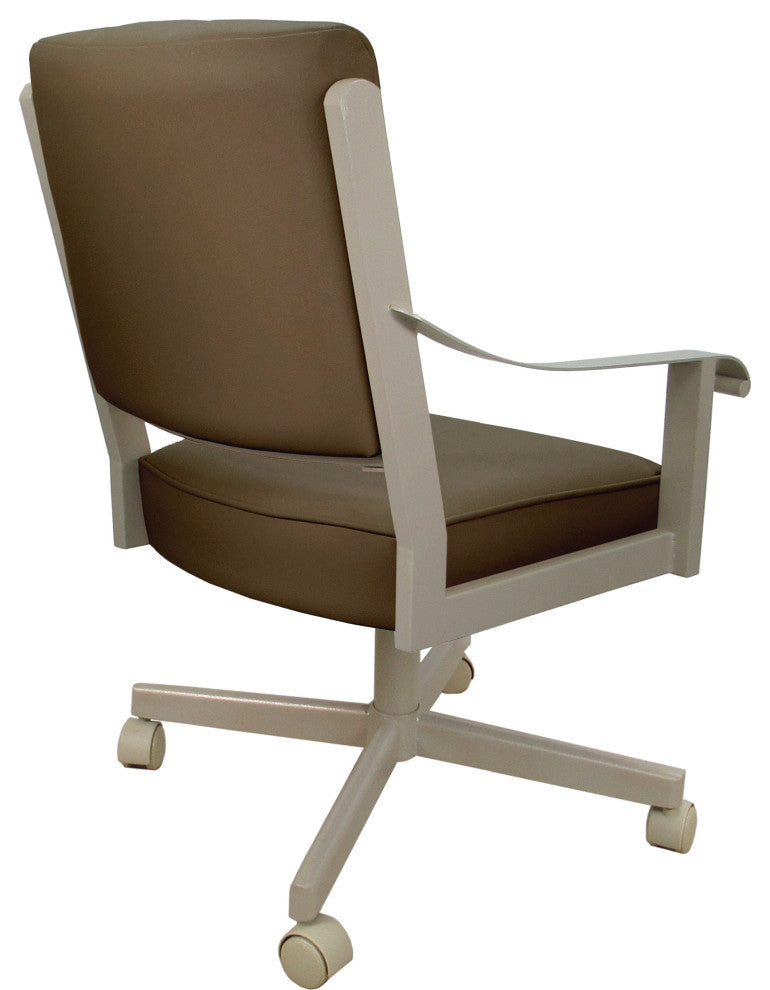 Leather Memphis Dining Caster Chair Swivel Tilt with Wheels, Brown Leather on Beige