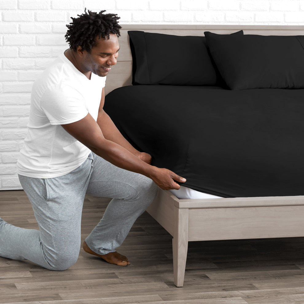 Bare Home Microfiber Fitted Sheets - Set of 2, Black, Queen