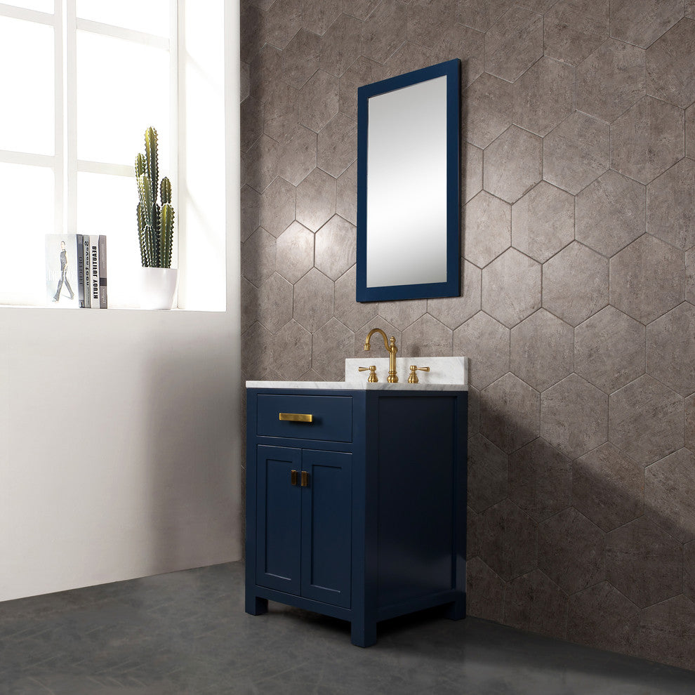 Madison 24" Carrara White Marble Vanity, Monarch Blue With Faucet