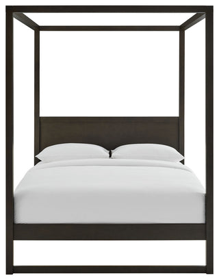 Alva Queen Wood Canopy Platform Bed, Smoked Oak