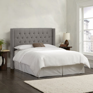 Monarch Twin Diamond Nailbutton Wingback Headboard, Linen Gray