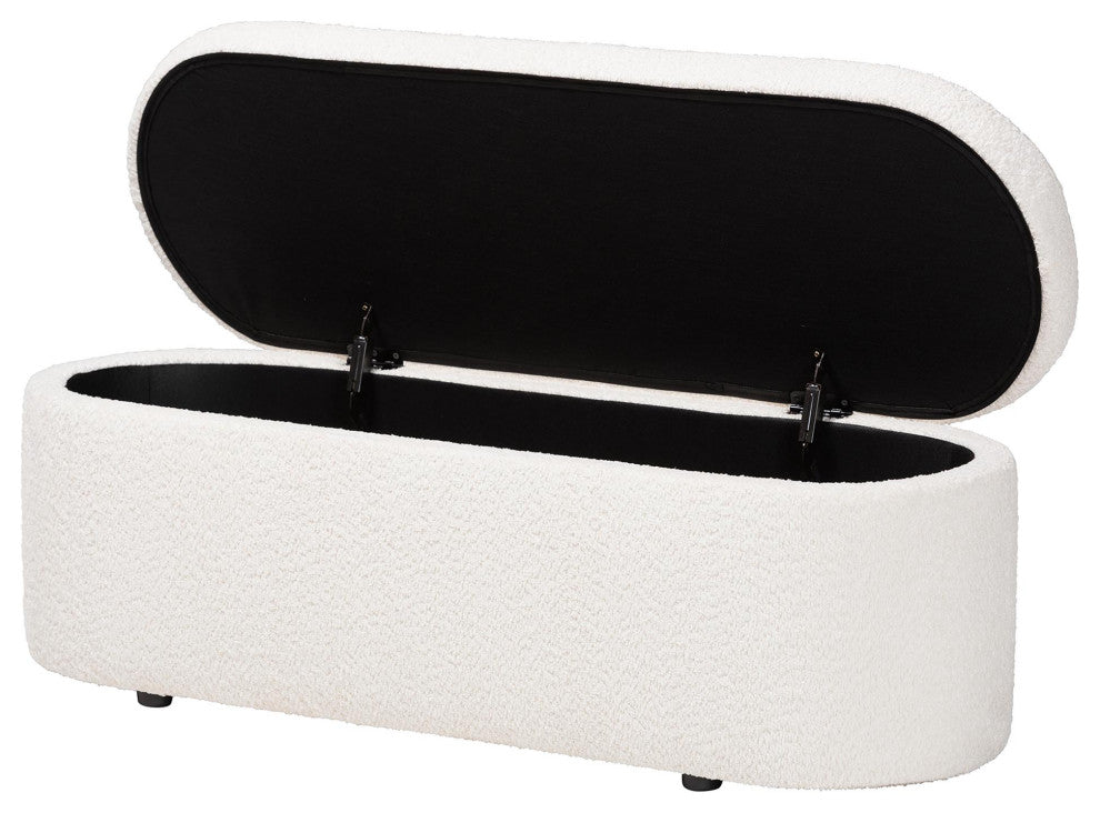 Mahala Modern White Fabric Storage Bench