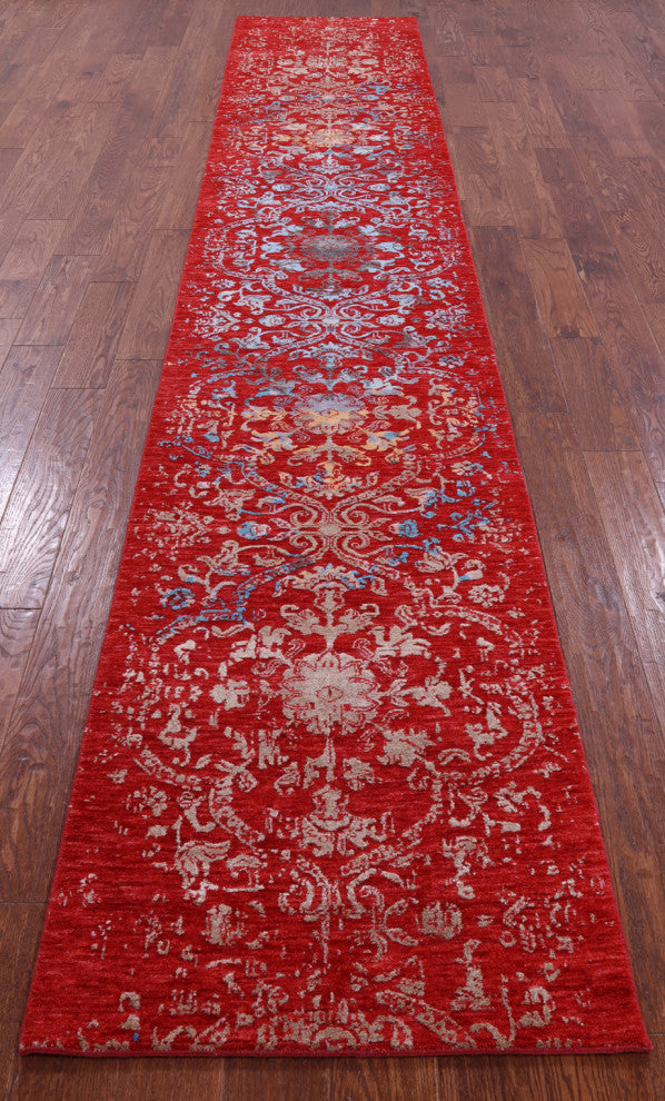 Runner Wool & Silk Modern Handmade Rug 2' 6" X 14' 2" - Q14908