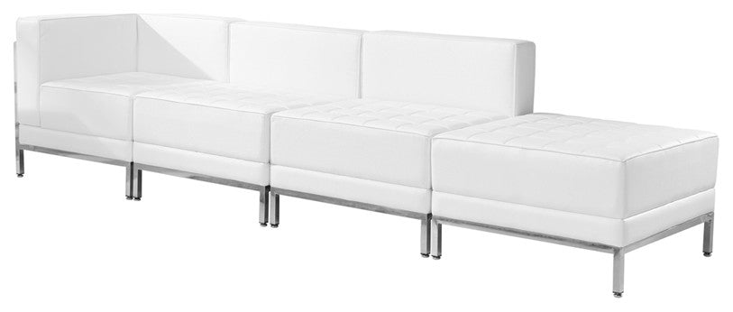 Hercules Imagination Series Melrose White Leather 4-Piece Chair and Ottoman Set