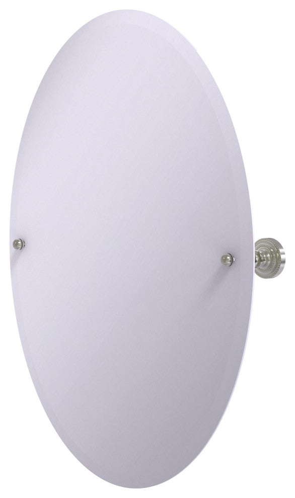 Frameless Oval Tilt Mirror with Beveled Edge, Satin Nickel