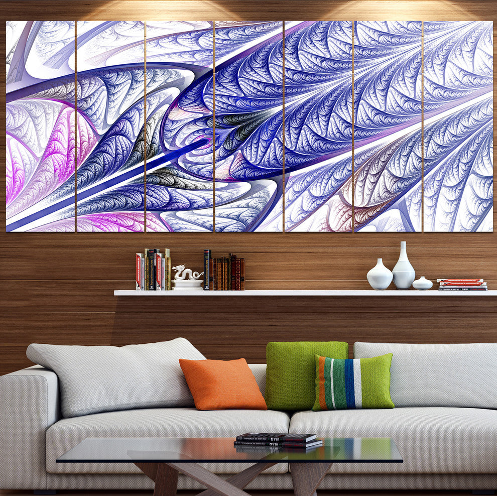 Blue on White Fractal Stained Glass, Abstract Wall Art Canvas, 83"x32", 7 Panels