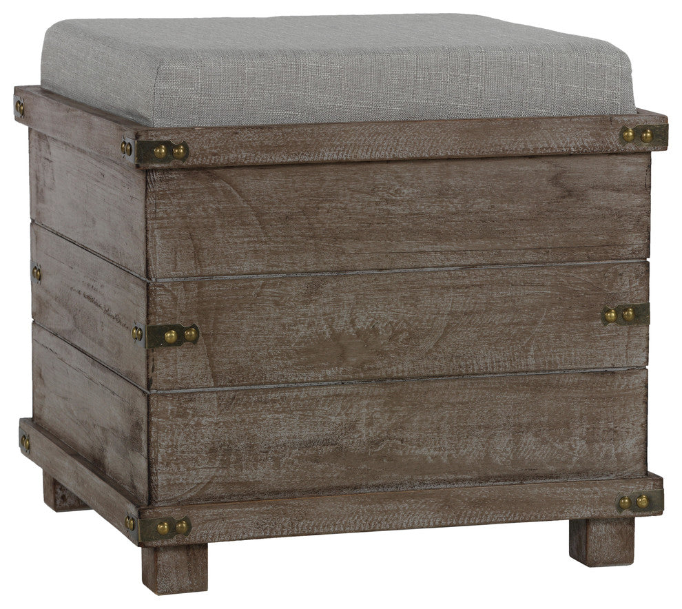Cortesi Home Scusset Storage Chest Tray Ottoman in Fabric and Wood, Grey