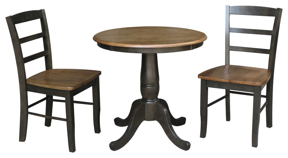 30" Round Pedestal Dining Table with 2 Madrid Ladderback Chairs