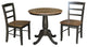 30" Round Pedestal Dining Table with 2 Madrid Ladderback Chairs