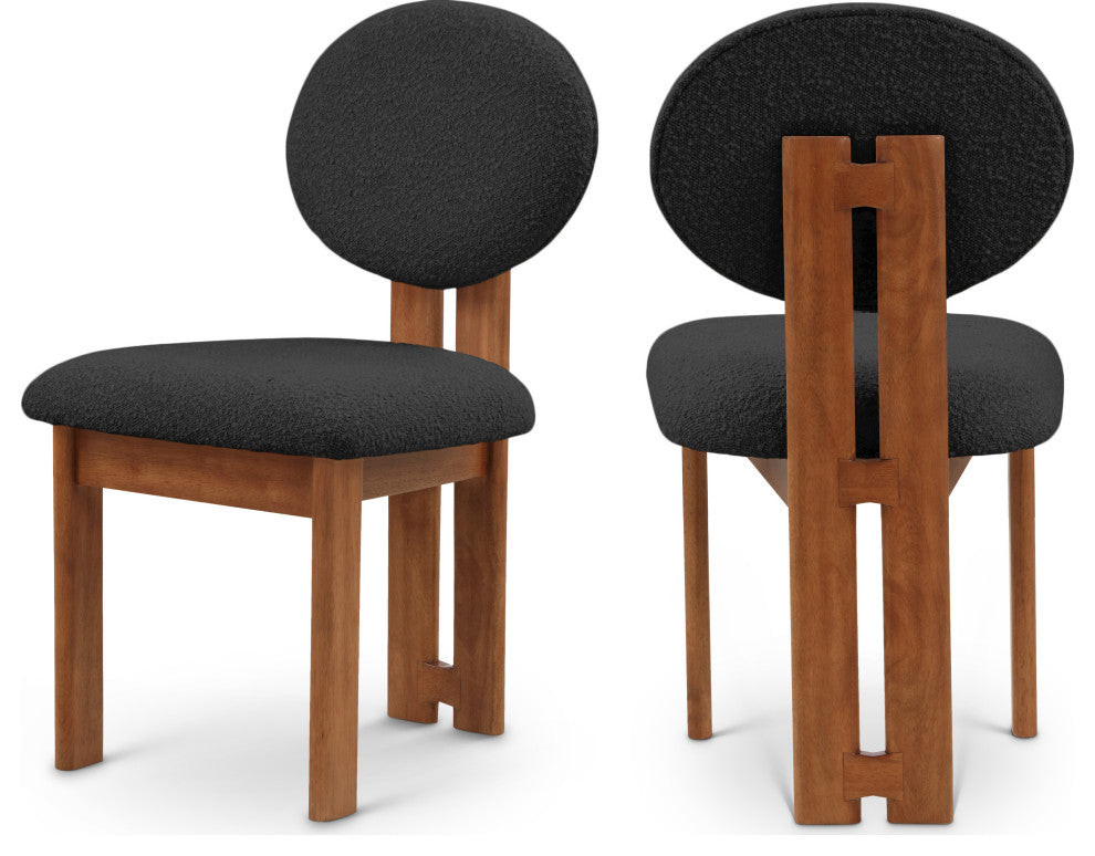 Napa Boucle Fabric Dining Chair, Set of 2, Black, Walnut Finish