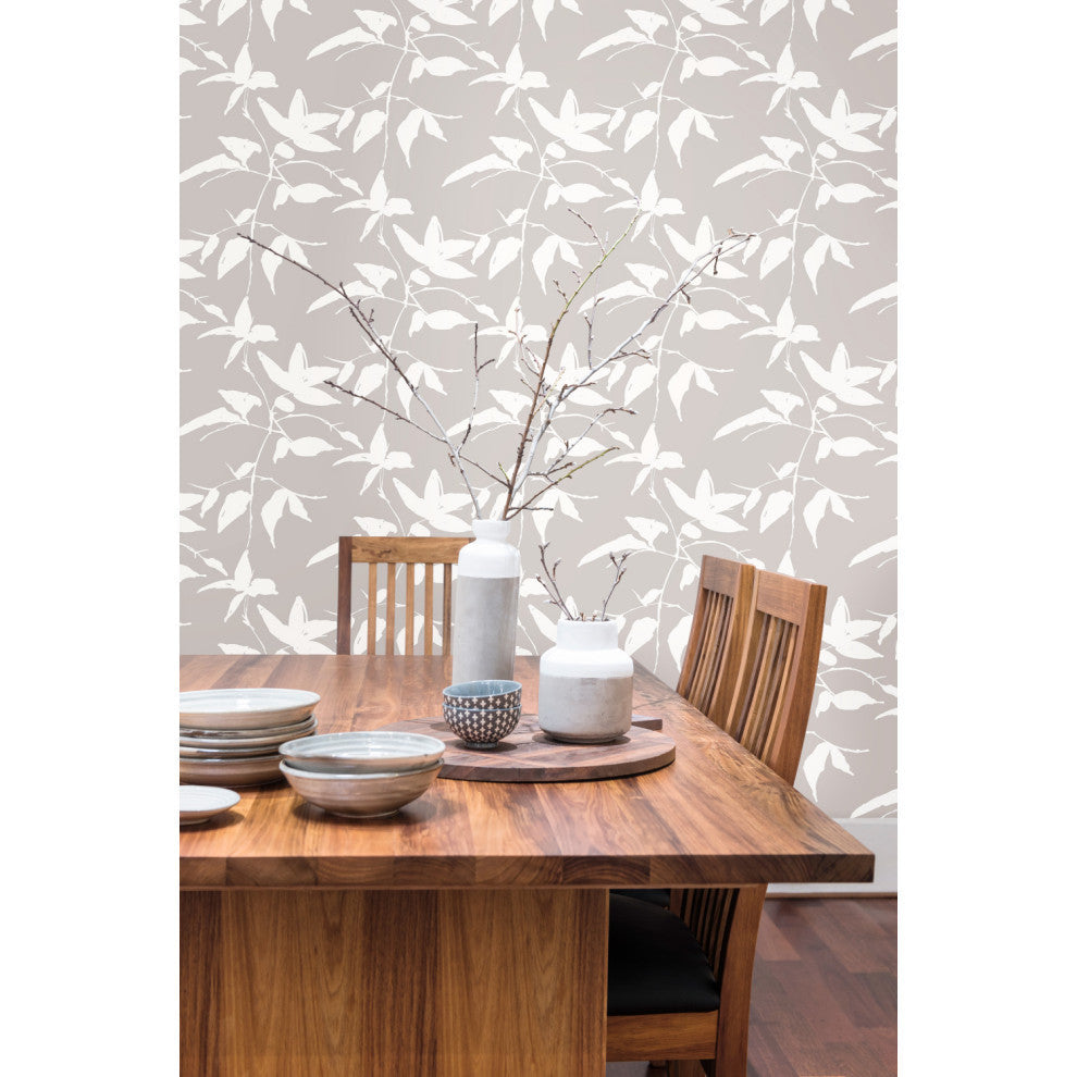 Persimmon Leaf Wallpaper, Light Gray