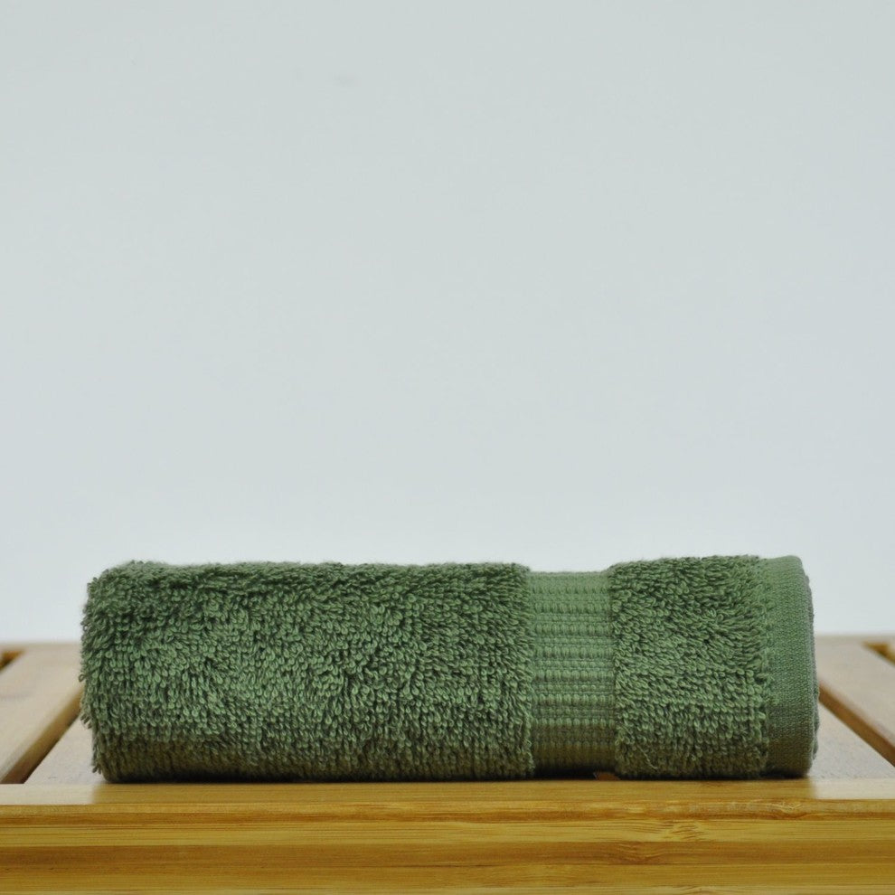 Dobby Border Luxury Hotel and Spa Wash Cloth, Set of 12,  Moss
