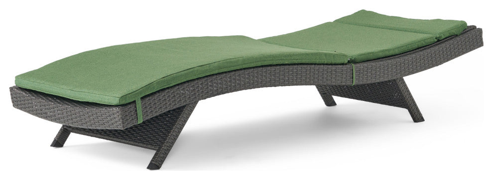 GDF Studio Nassau Outdoor Gray Wicker Chaise Lounge, Jungle Green Cushion