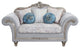 Pelumi Loveseat With5 Pillows, Light Gray Linen and Platinum Finish