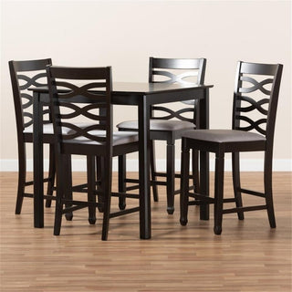 Lanier Gray Fabric Upholstered Espresso Browned 5-Piece Wood Pub Set