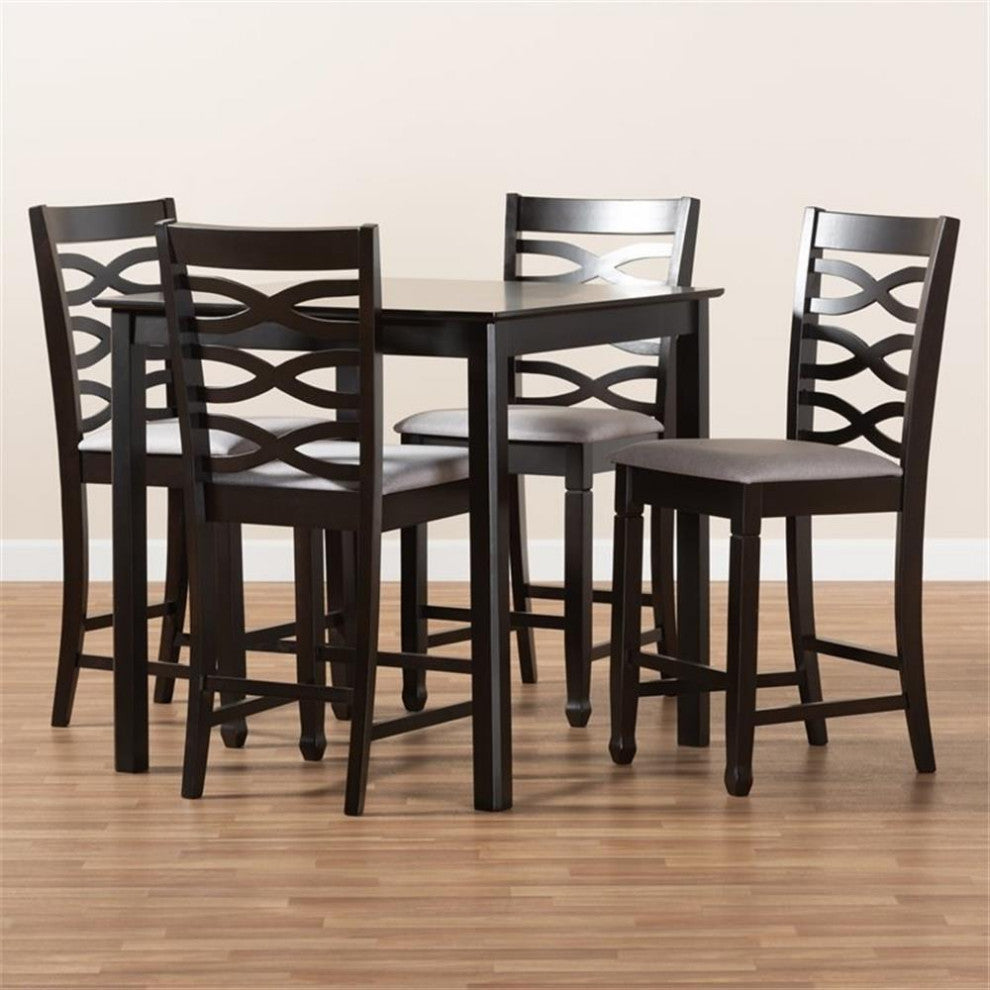 Lanier Gray Fabric Upholstered Espresso Browned 5-Piece Wood Pub Set