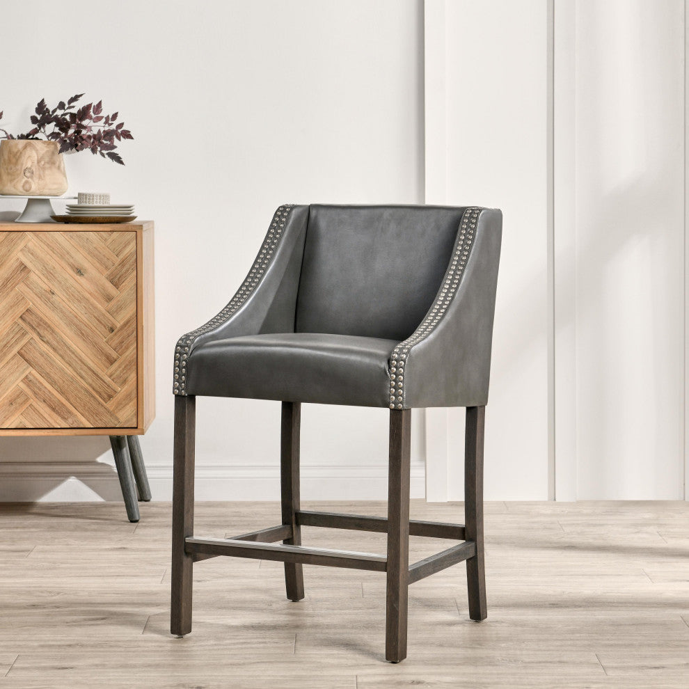 Castaic Stool by Kosas Home, Charcoal Gray, Counter Height