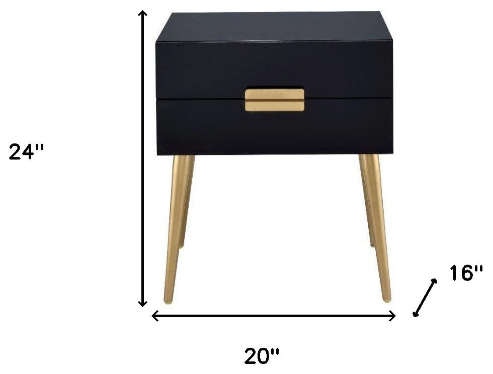 24" Black and Gold End Table With Two Drawers