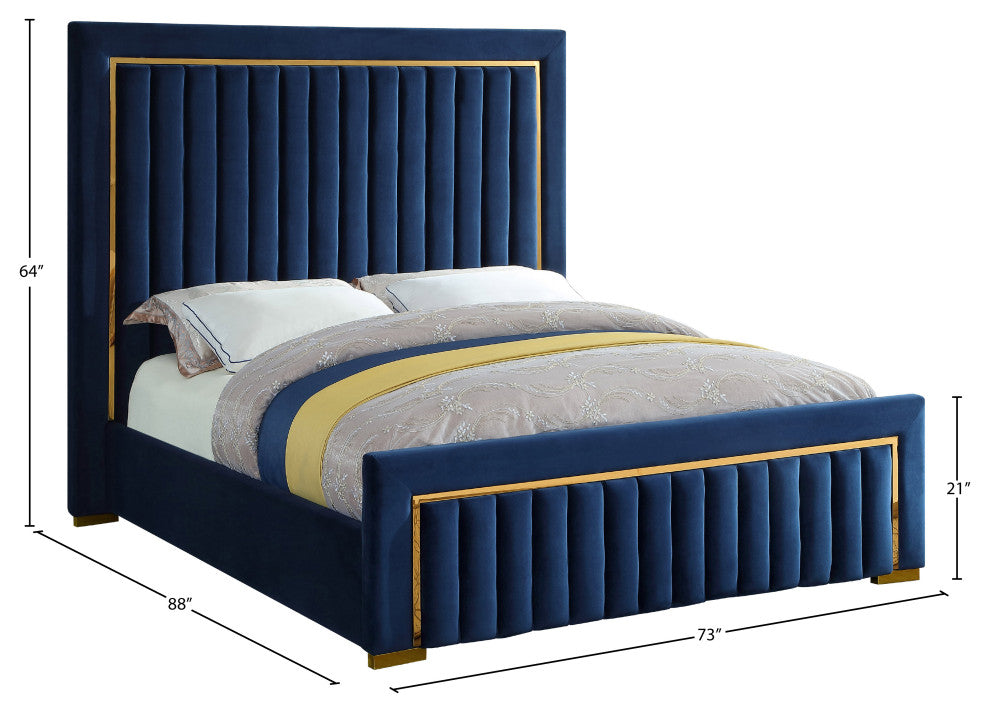 Dolce Velvet Upholstered Bed, Navy, Queen