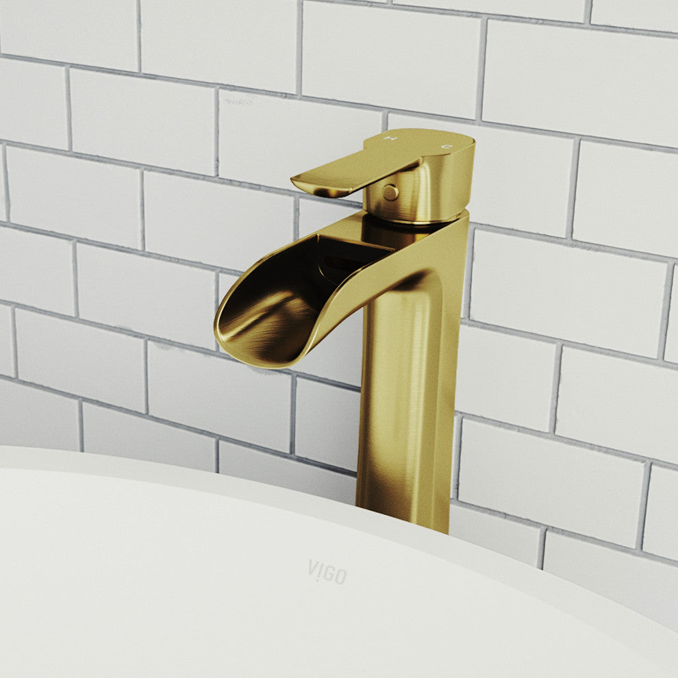 VIGO Niko 11" H Single Handle Single Hole Bathroom Vessel Faucet, Matte Brushed Gold