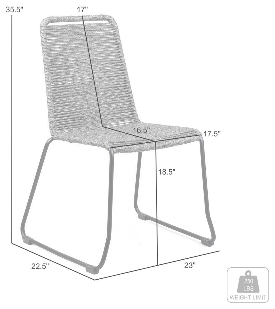 Shasta Outdoor Metal and Black Rope Stackable Dining Chair - Set of 2, Black Rope