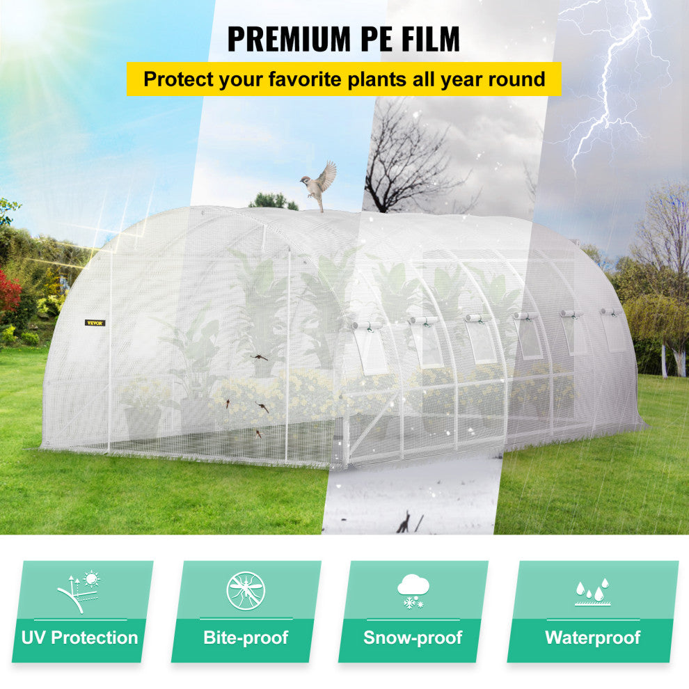 VEVOR Walk-in Tunnel Greenhouse Galvanized Frame & Waterproof Cover 20x10x7 ft