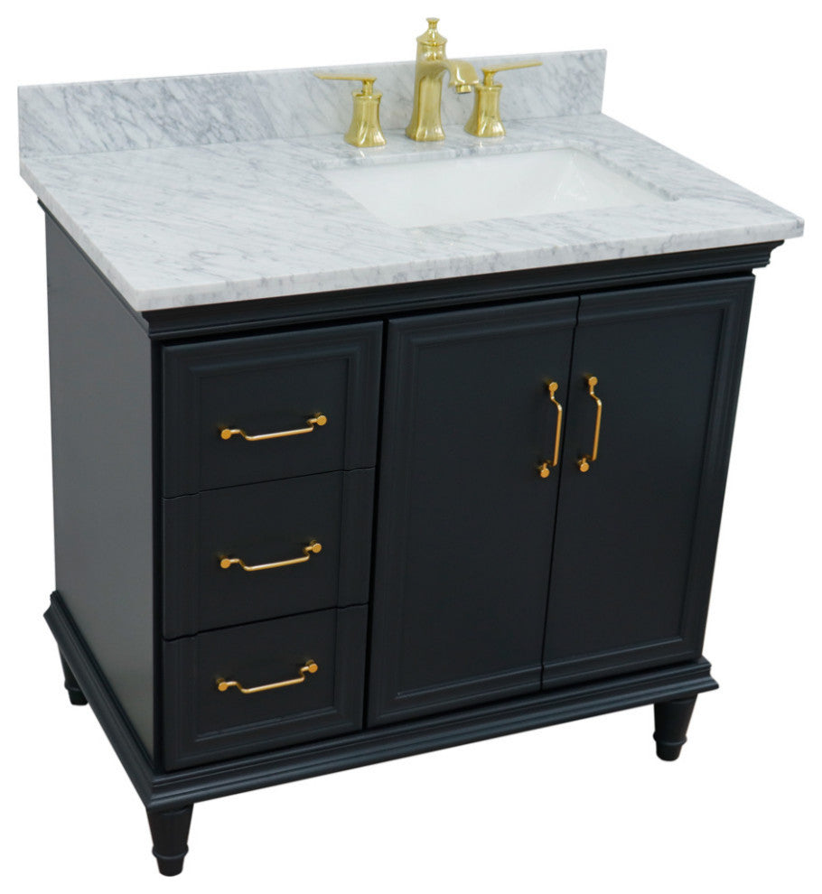 37" Single Vanity, Dark Gray Finish With White Carrara