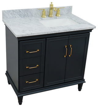 37" Single Vanity, Dark Gray Finish With White Carrara