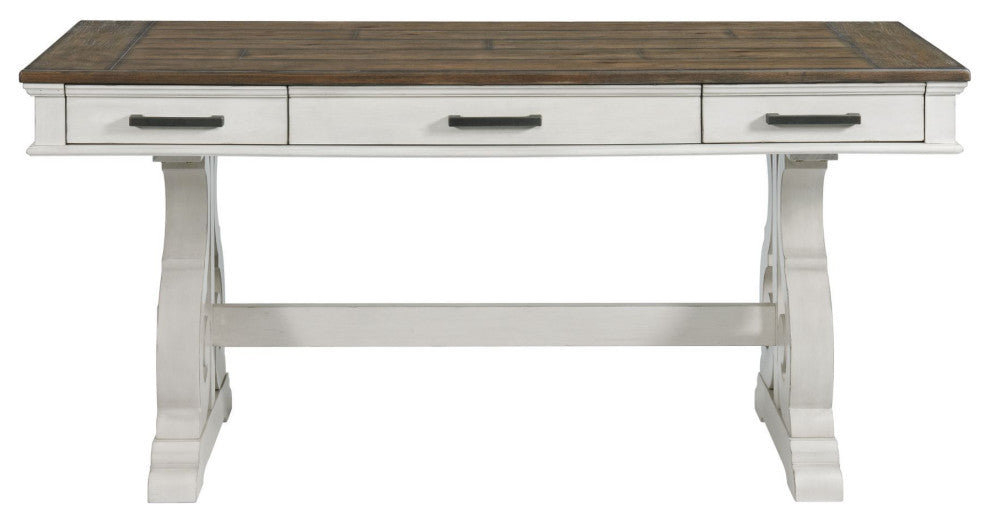 Drake 60" Wide Writing Desk, Rustic White and French Oak